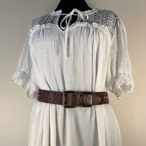 Vintage leather woven belt purple green size 32 1.75” wide